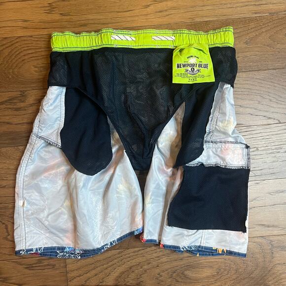 Pineapple Swim Trunks Men's Blue Tropical Print Swimsuit Drawstring - Picture 7 of 9